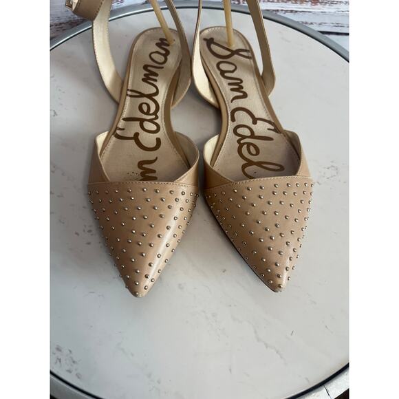 Sam Edelman Brina studded flats Tan Nude silver Studs size 8 - Picture 5 of 11